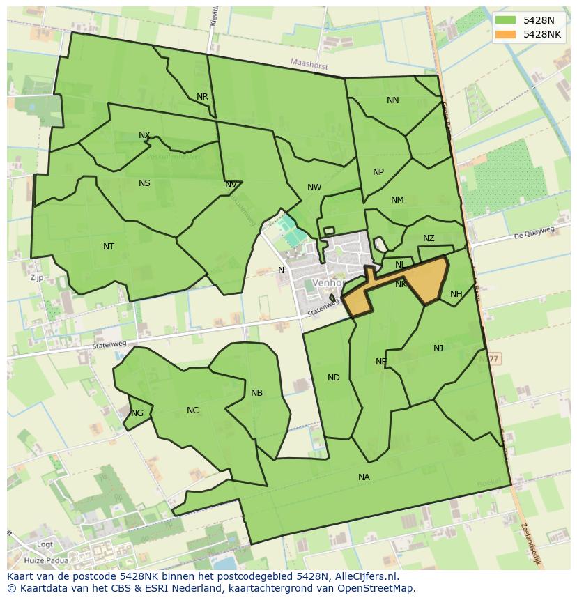 Afbeelding van het postcodegebied 5428 NK op de kaart.