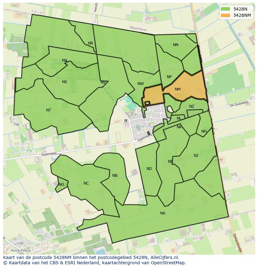 Afbeelding van het postcodegebied 5428 NM op de kaart.