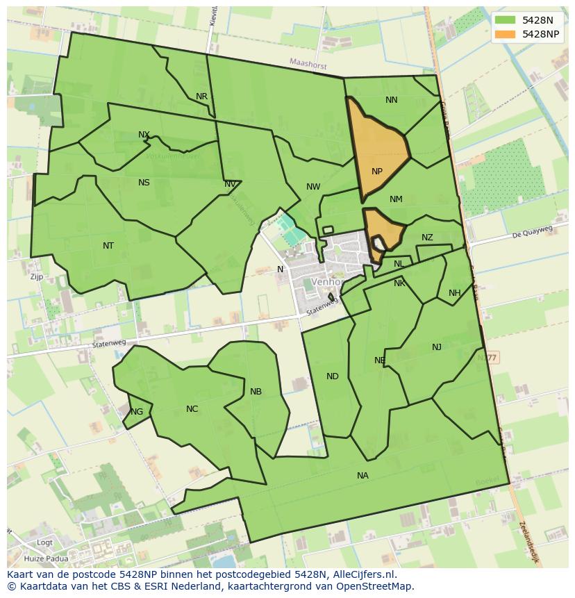 Afbeelding van het postcodegebied 5428 NP op de kaart.