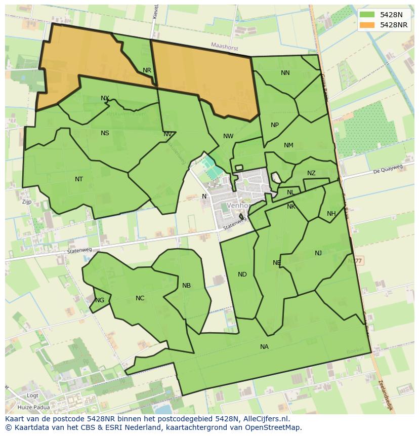 Afbeelding van het postcodegebied 5428 NR op de kaart.