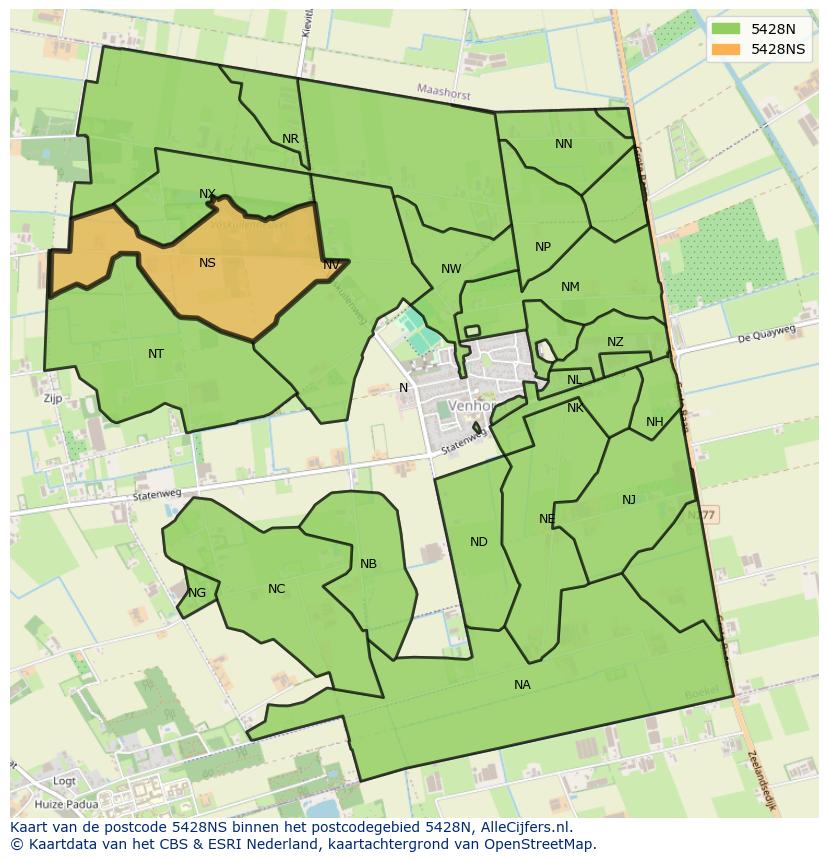 Afbeelding van het postcodegebied 5428 NS op de kaart.