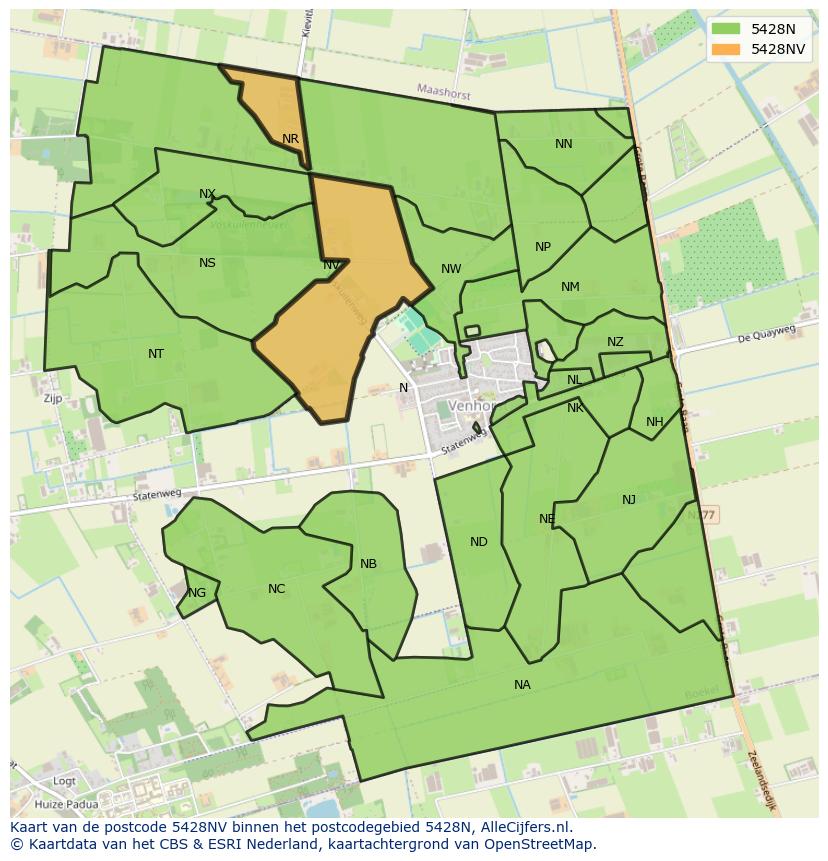 Afbeelding van het postcodegebied 5428 NV op de kaart.