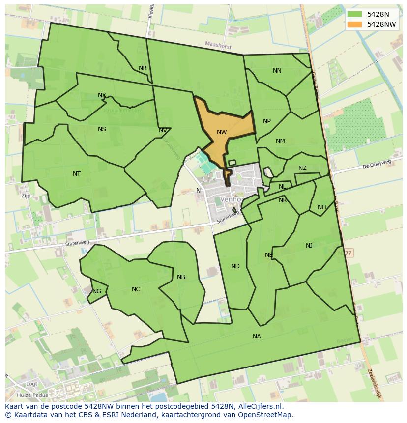 Afbeelding van het postcodegebied 5428 NW op de kaart.