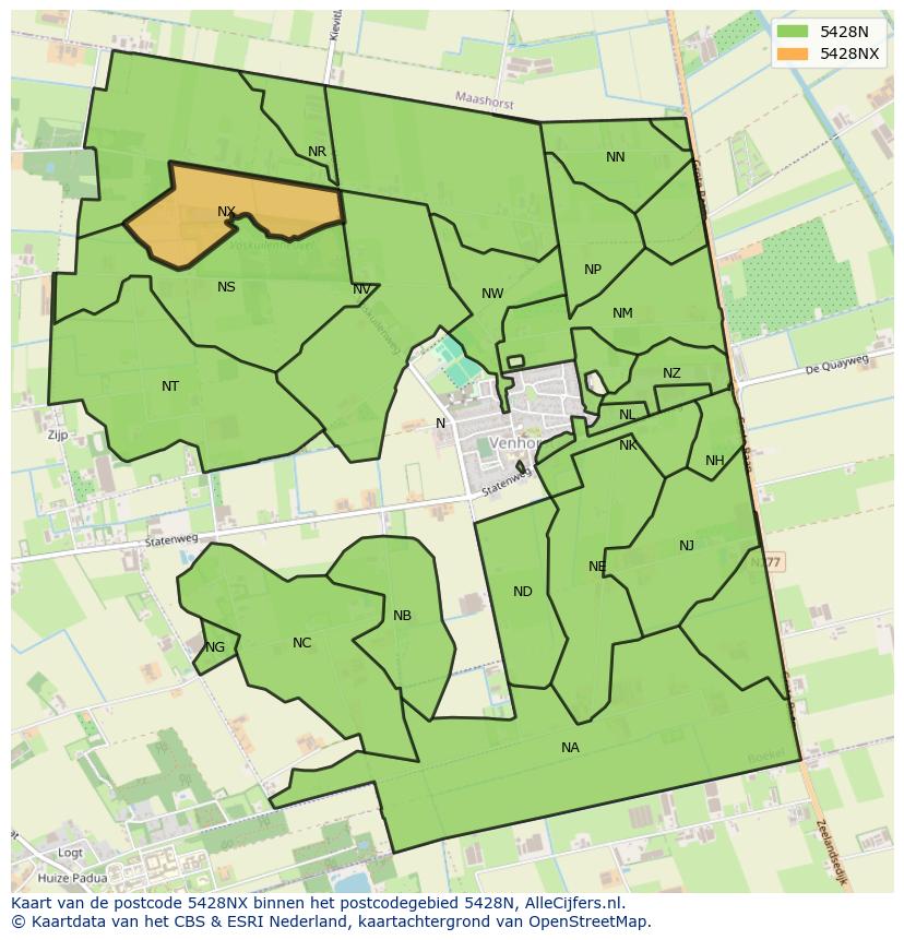 Afbeelding van het postcodegebied 5428 NX op de kaart.