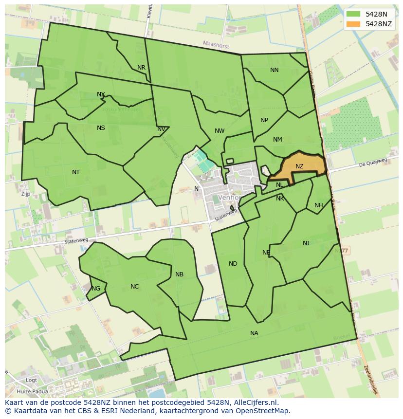 Afbeelding van het postcodegebied 5428 NZ op de kaart.