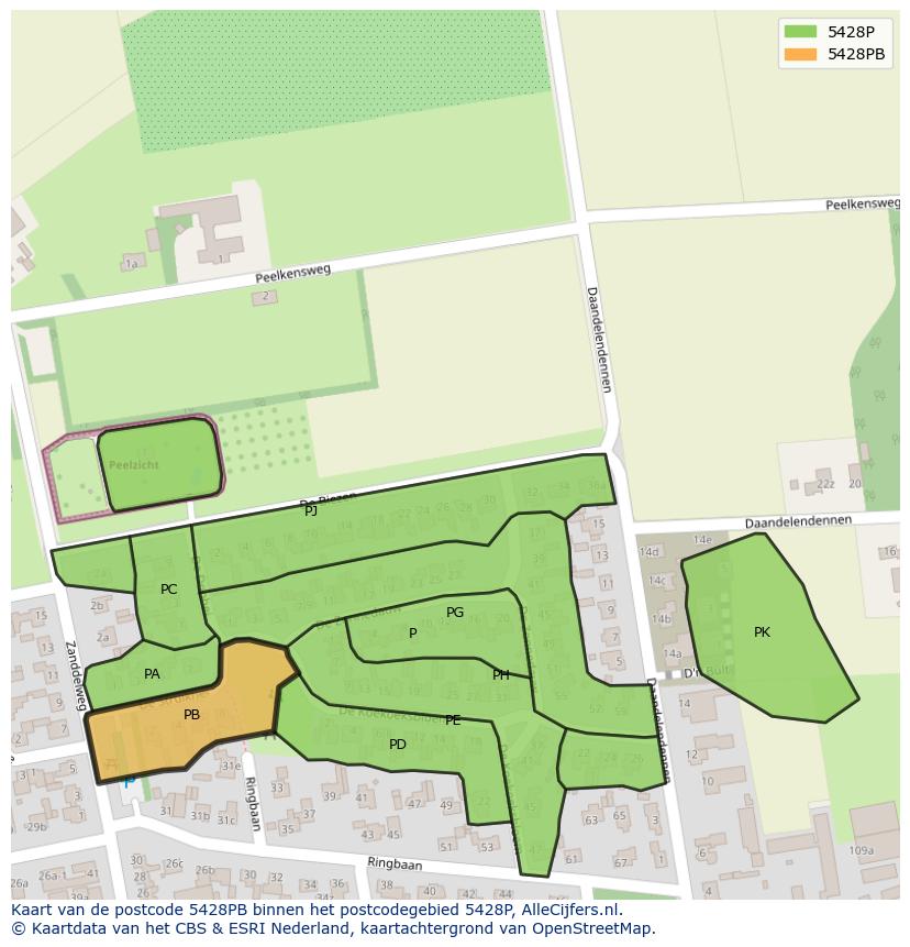 Afbeelding van het postcodegebied 5428 PB op de kaart.
