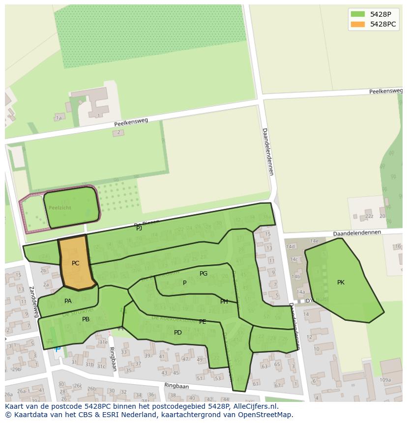 Afbeelding van het postcodegebied 5428 PC op de kaart.