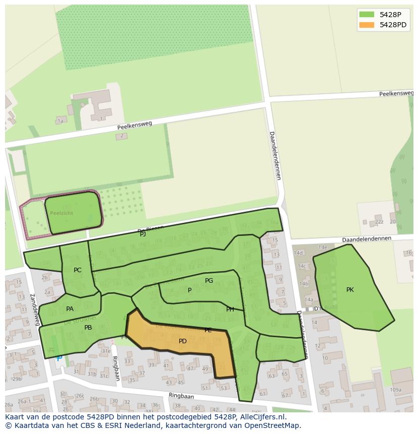 Afbeelding van het postcodegebied 5428 PD op de kaart.