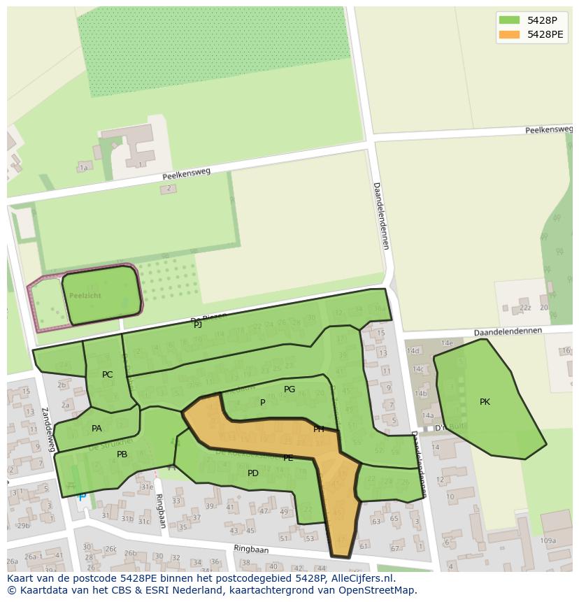 Afbeelding van het postcodegebied 5428 PE op de kaart.