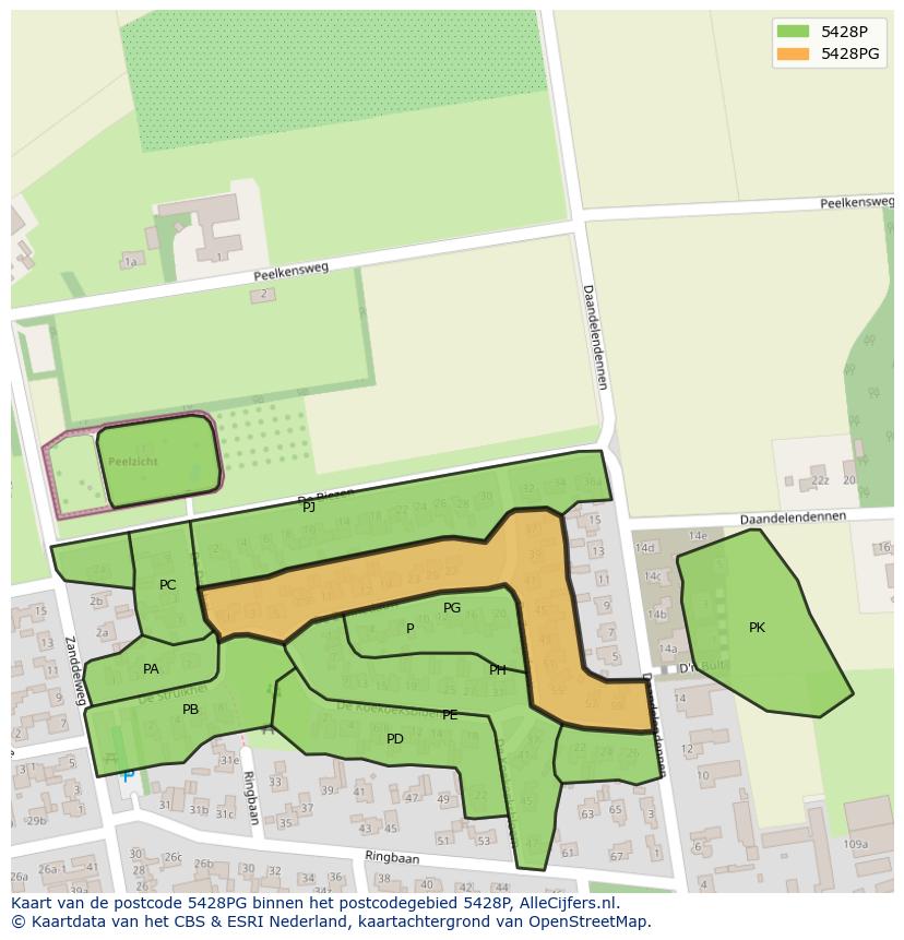 Afbeelding van het postcodegebied 5428 PG op de kaart.