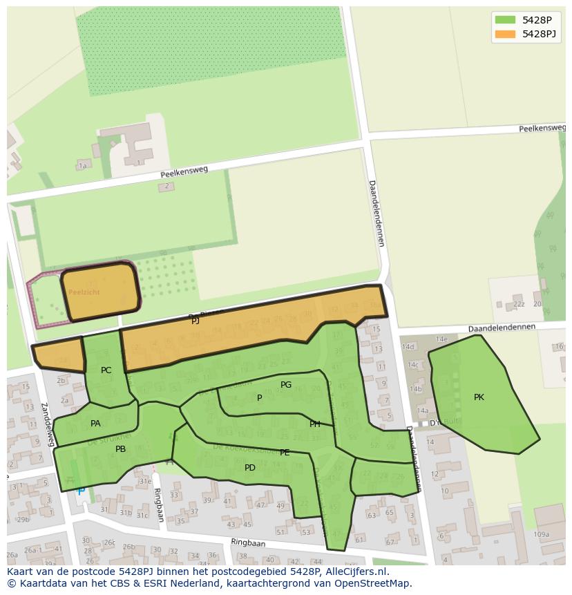 Afbeelding van het postcodegebied 5428 PJ op de kaart.