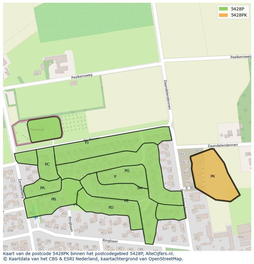Afbeelding van het postcodegebied 5428 PK op de kaart.