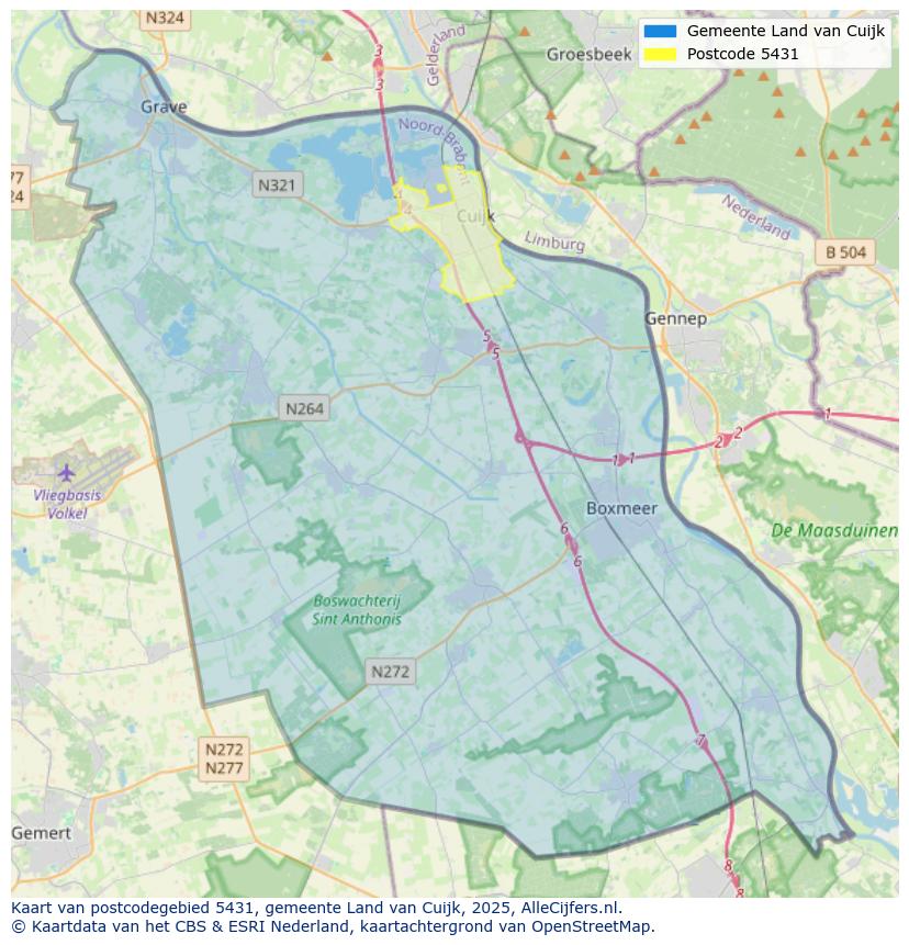 Afbeelding van het postcodegebied 5431 op de kaart.