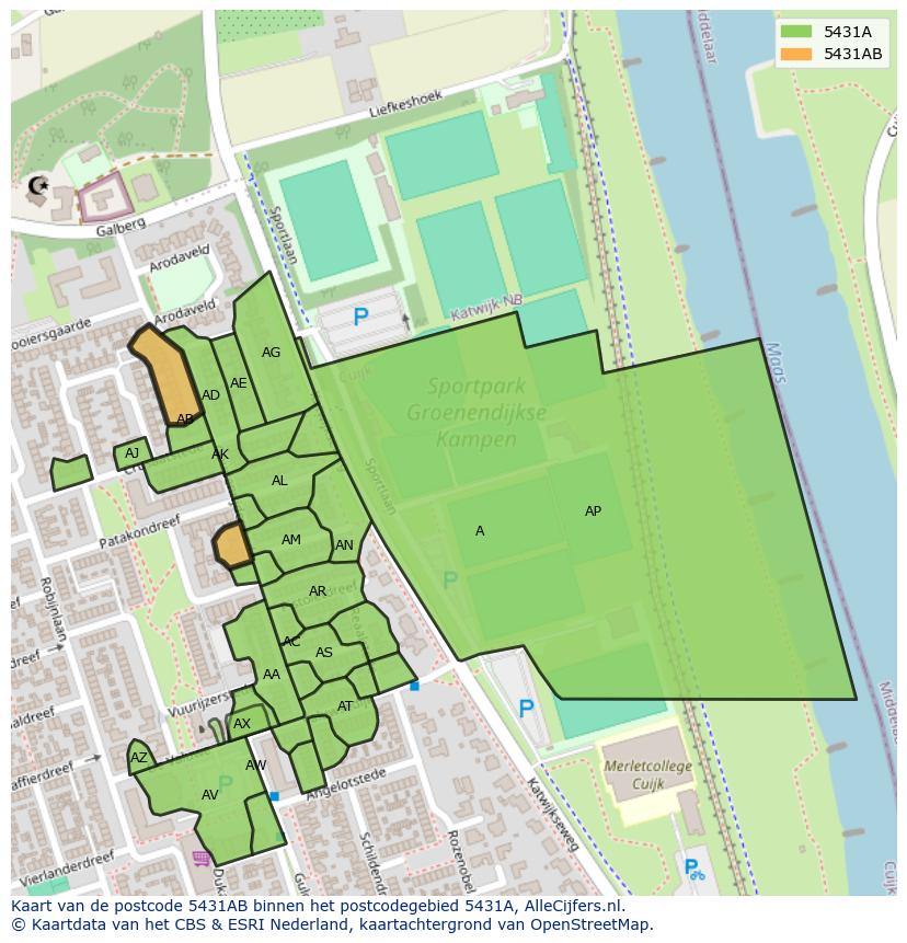 Afbeelding van het postcodegebied 5431 AB op de kaart.