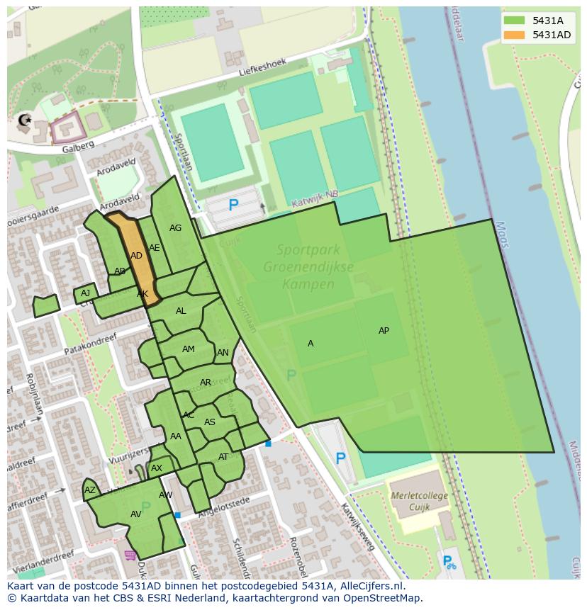 Afbeelding van het postcodegebied 5431 AD op de kaart.