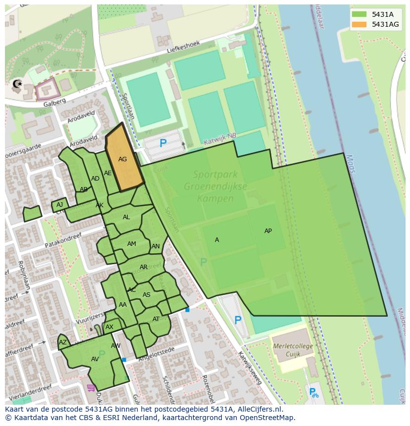Afbeelding van het postcodegebied 5431 AG op de kaart.