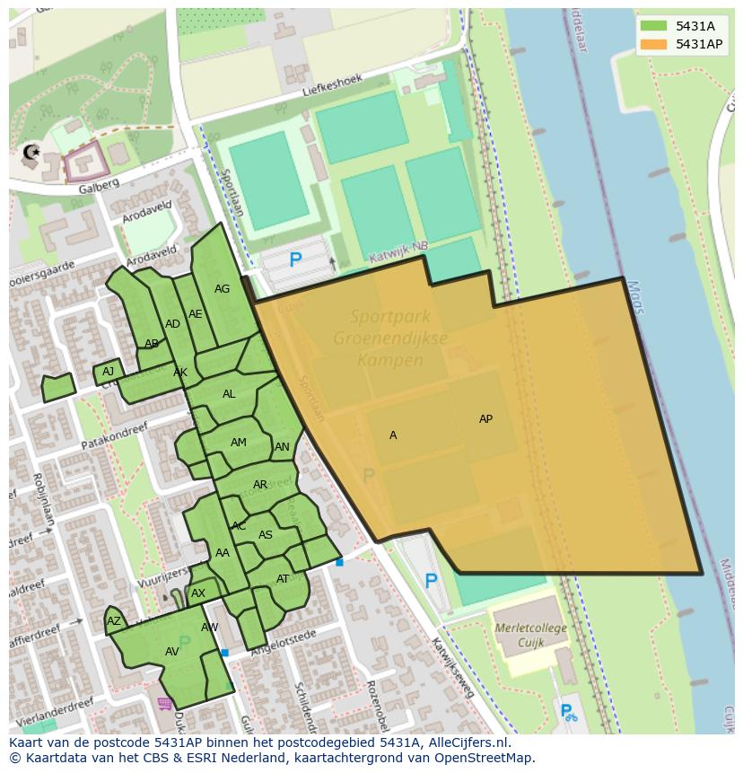 Afbeelding van het postcodegebied 5431 AP op de kaart.