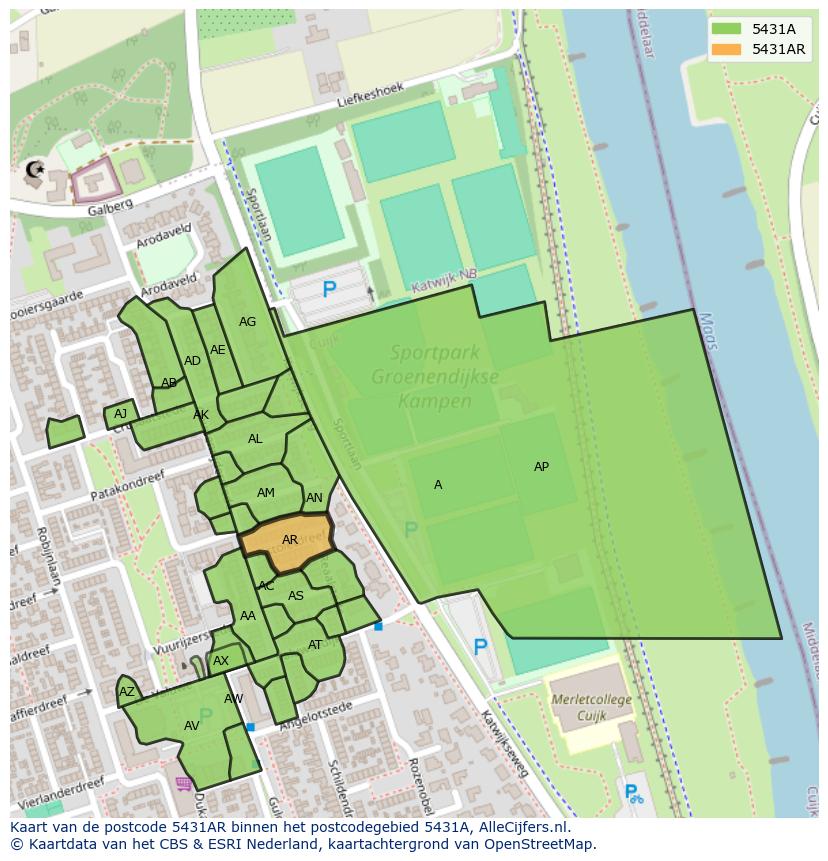 Afbeelding van het postcodegebied 5431 AR op de kaart.