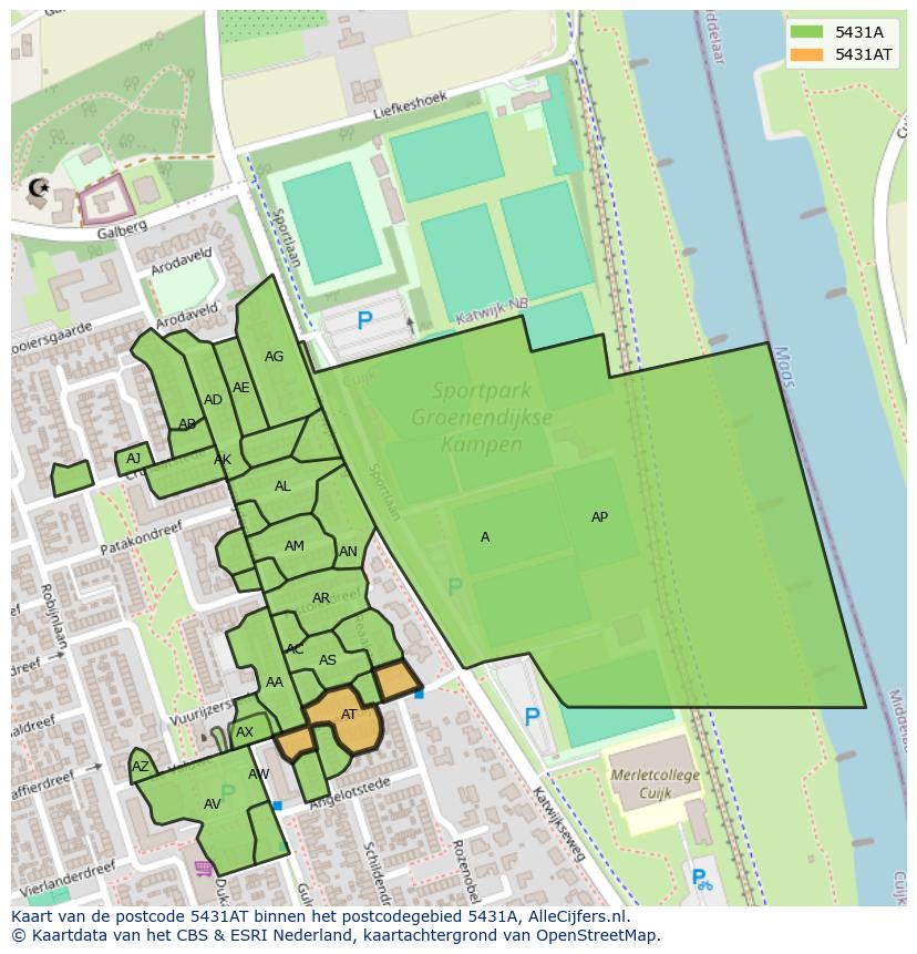 Afbeelding van het postcodegebied 5431 AT op de kaart.