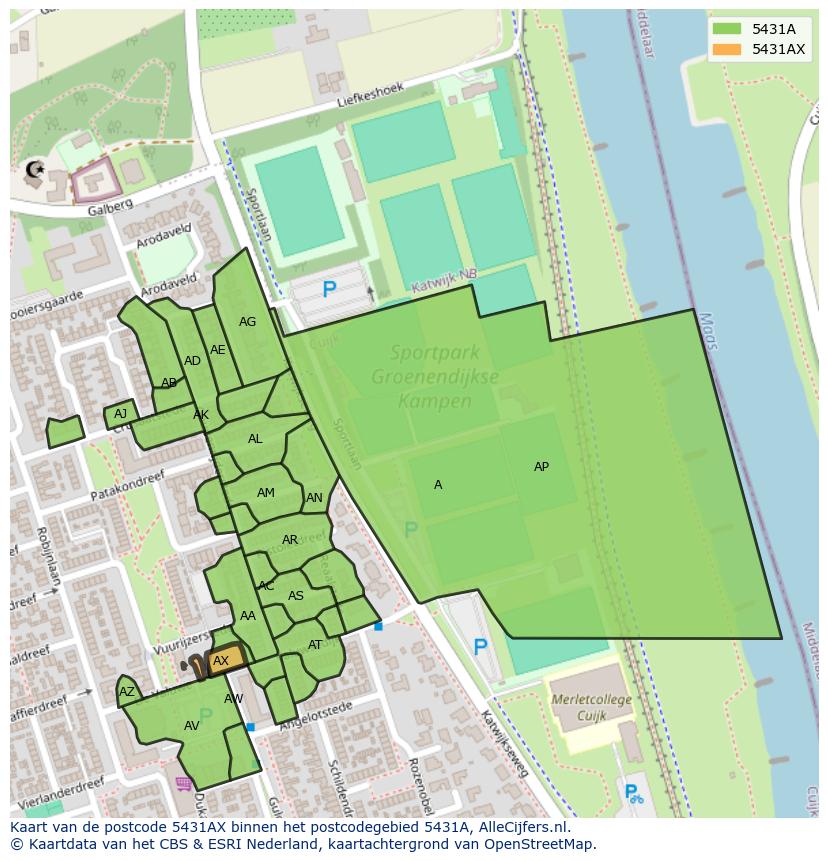 Afbeelding van het postcodegebied 5431 AX op de kaart.