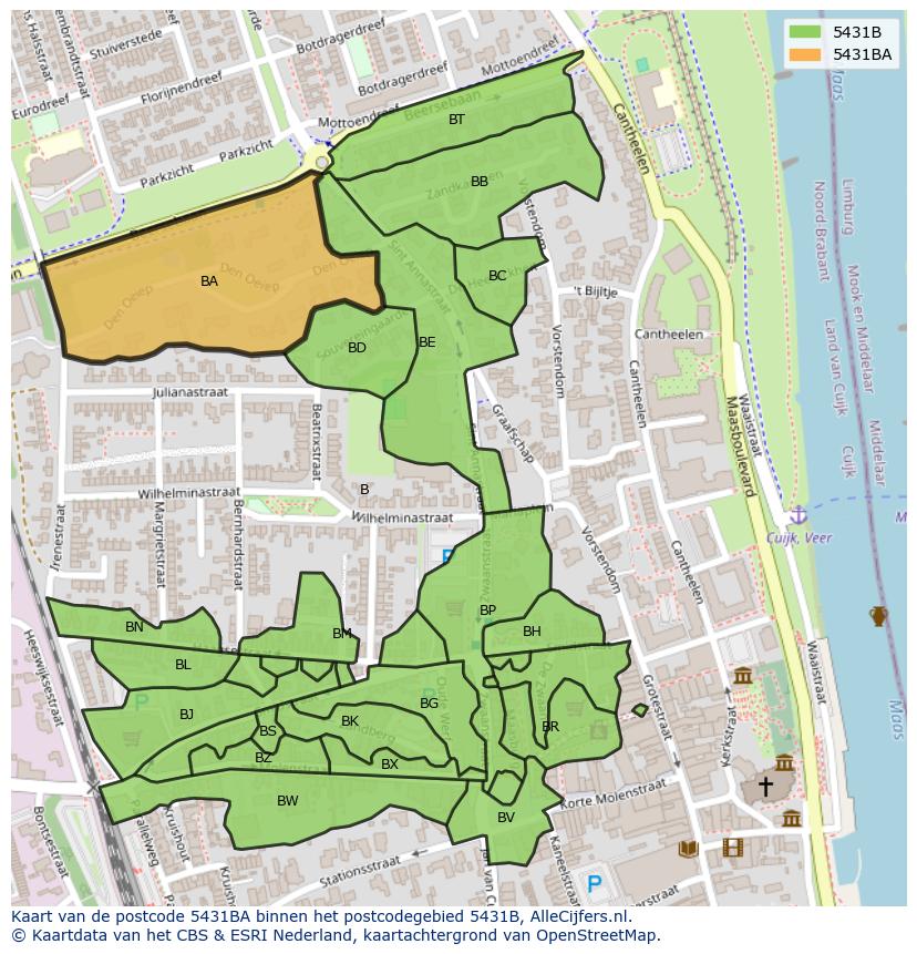 Afbeelding van het postcodegebied 5431 BA op de kaart.