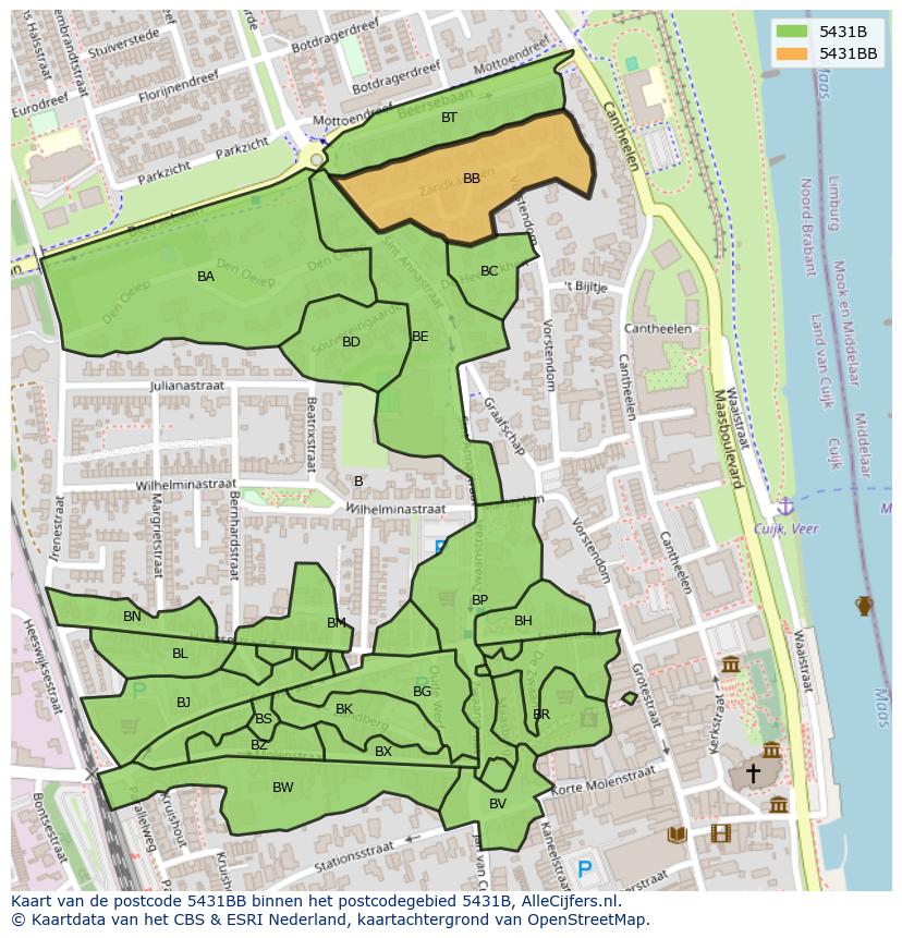 Afbeelding van het postcodegebied 5431 BB op de kaart.