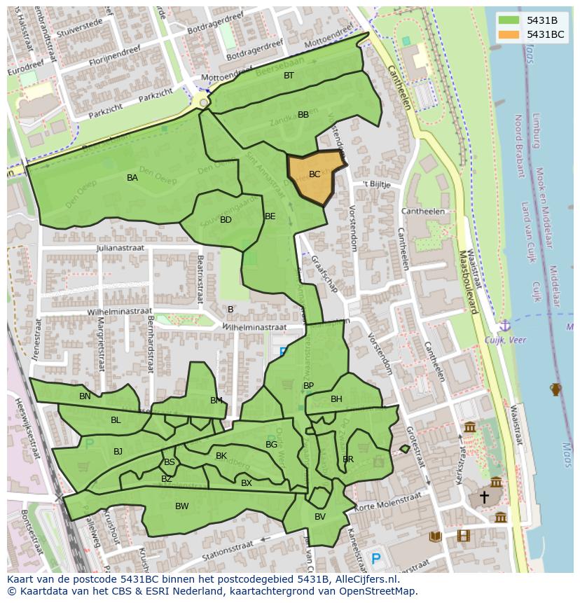 Afbeelding van het postcodegebied 5431 BC op de kaart.