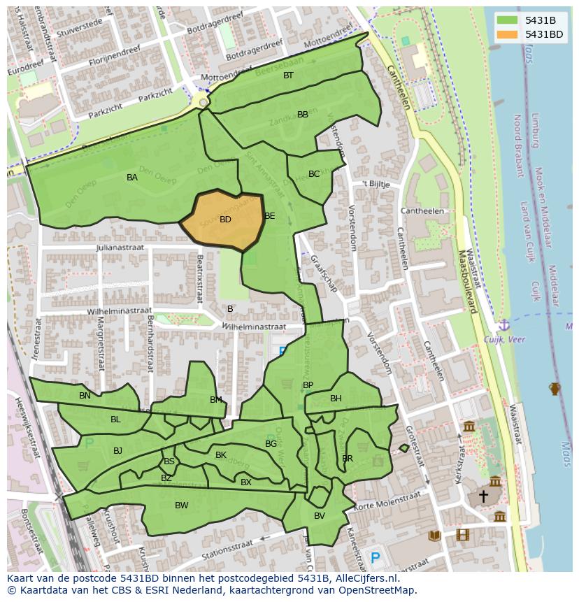 Afbeelding van het postcodegebied 5431 BD op de kaart.