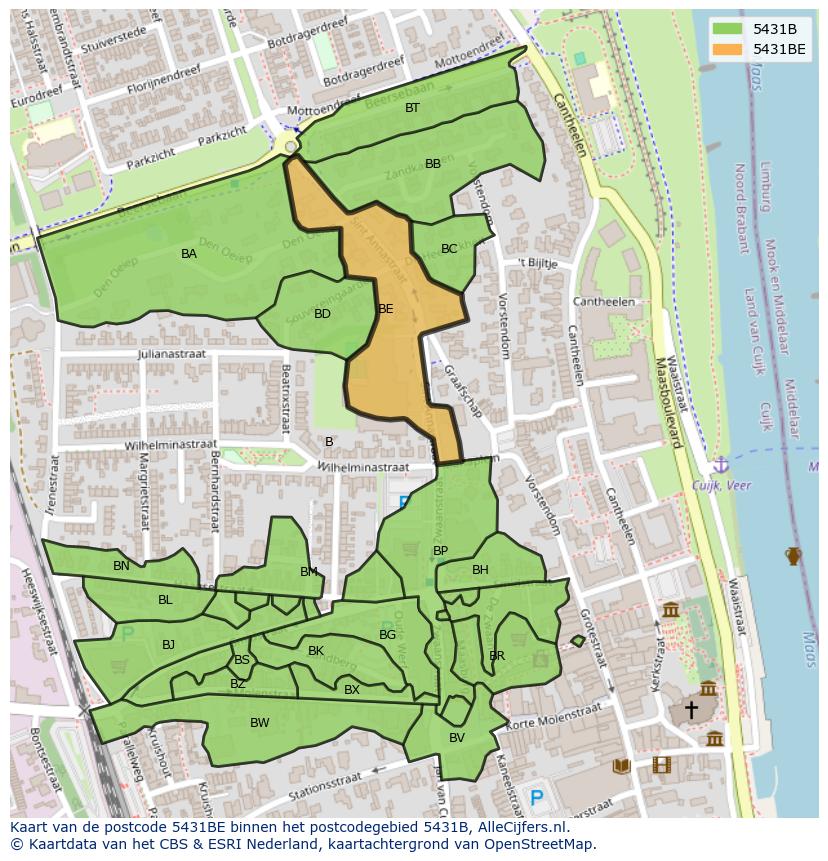 Afbeelding van het postcodegebied 5431 BE op de kaart.