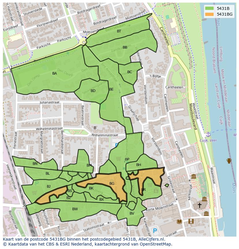 Afbeelding van het postcodegebied 5431 BG op de kaart.