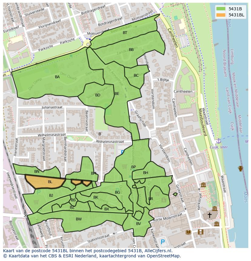 Afbeelding van het postcodegebied 5431 BL op de kaart.