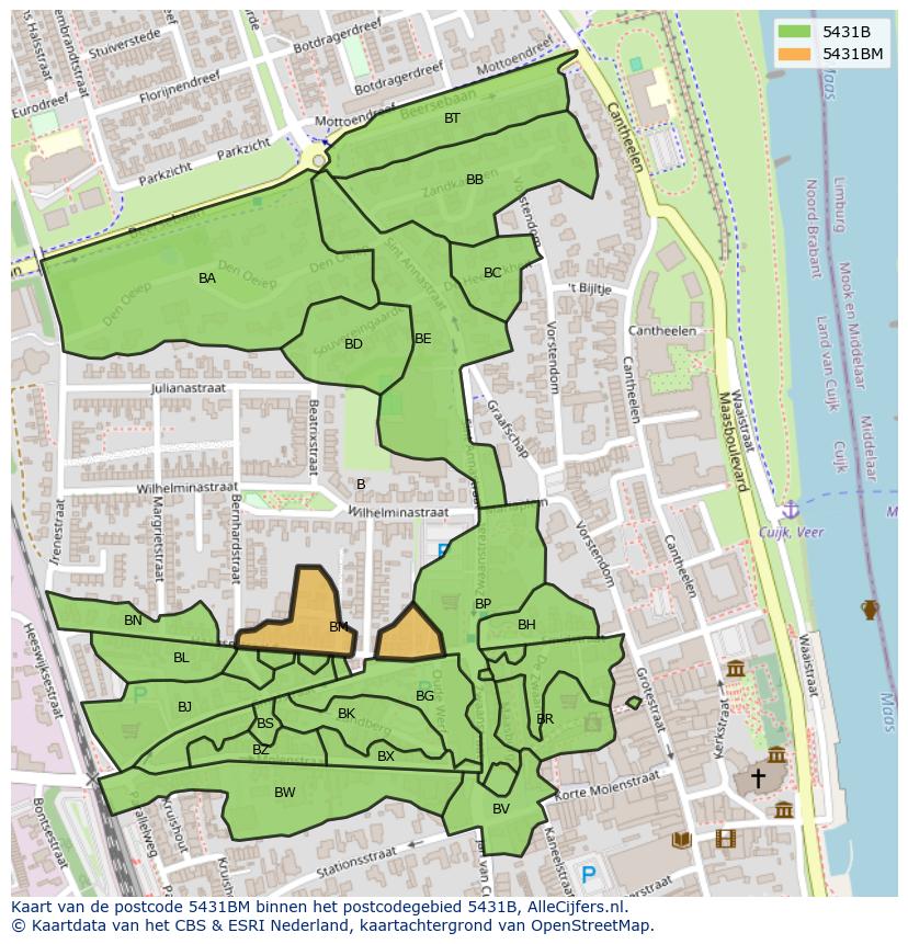 Afbeelding van het postcodegebied 5431 BM op de kaart.