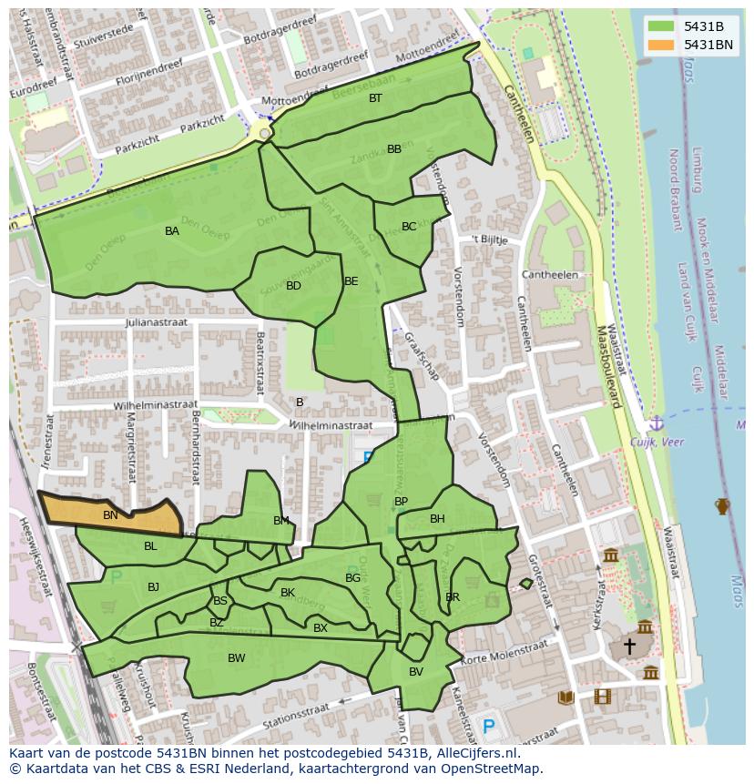 Afbeelding van het postcodegebied 5431 BN op de kaart.