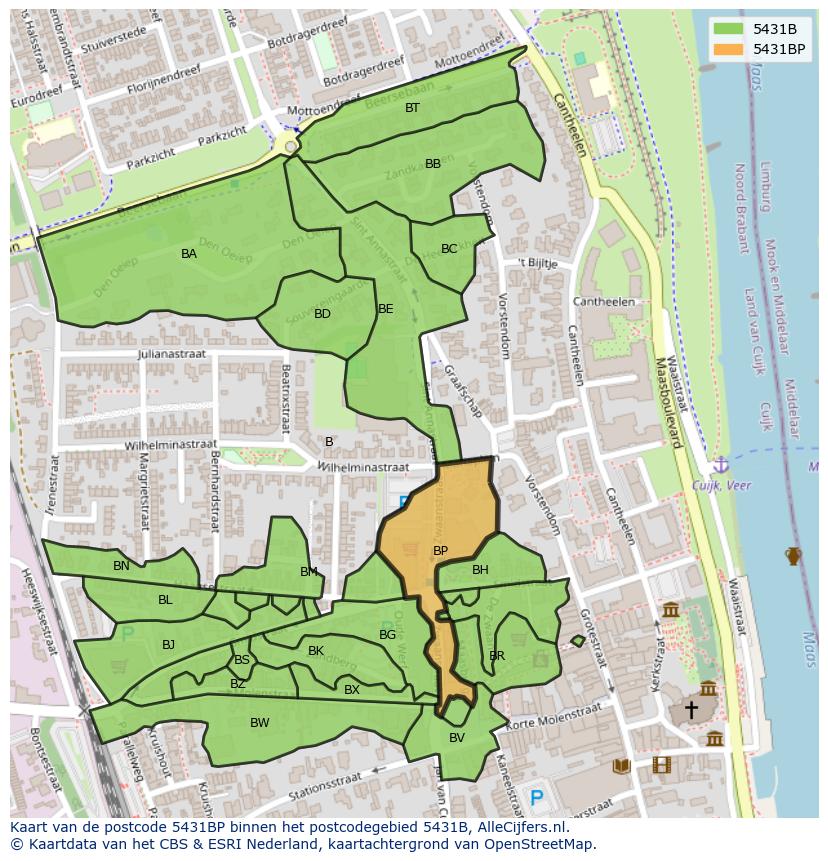 Afbeelding van het postcodegebied 5431 BP op de kaart.