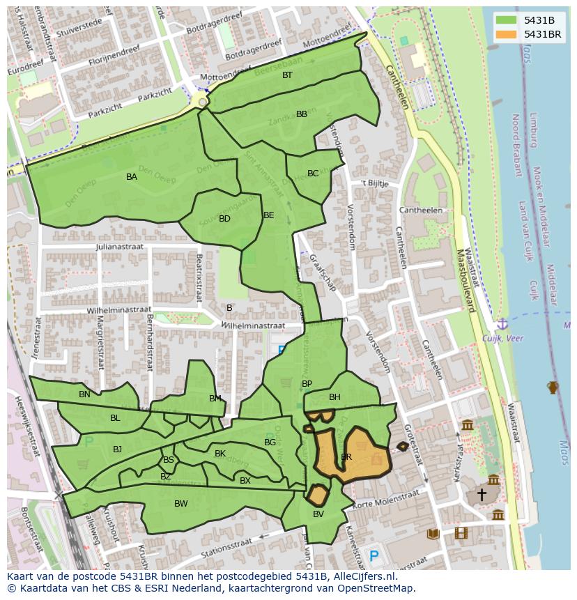 Afbeelding van het postcodegebied 5431 BR op de kaart.