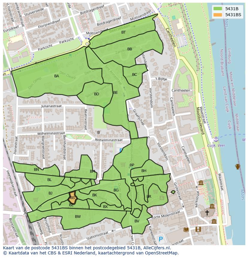 Afbeelding van het postcodegebied 5431 BS op de kaart.