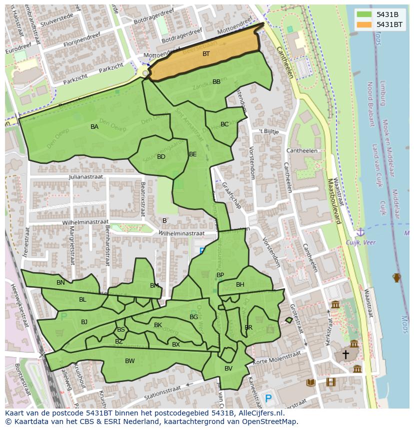 Afbeelding van het postcodegebied 5431 BT op de kaart.