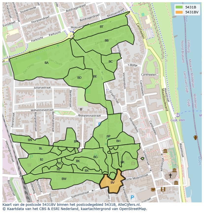 Afbeelding van het postcodegebied 5431 BV op de kaart.