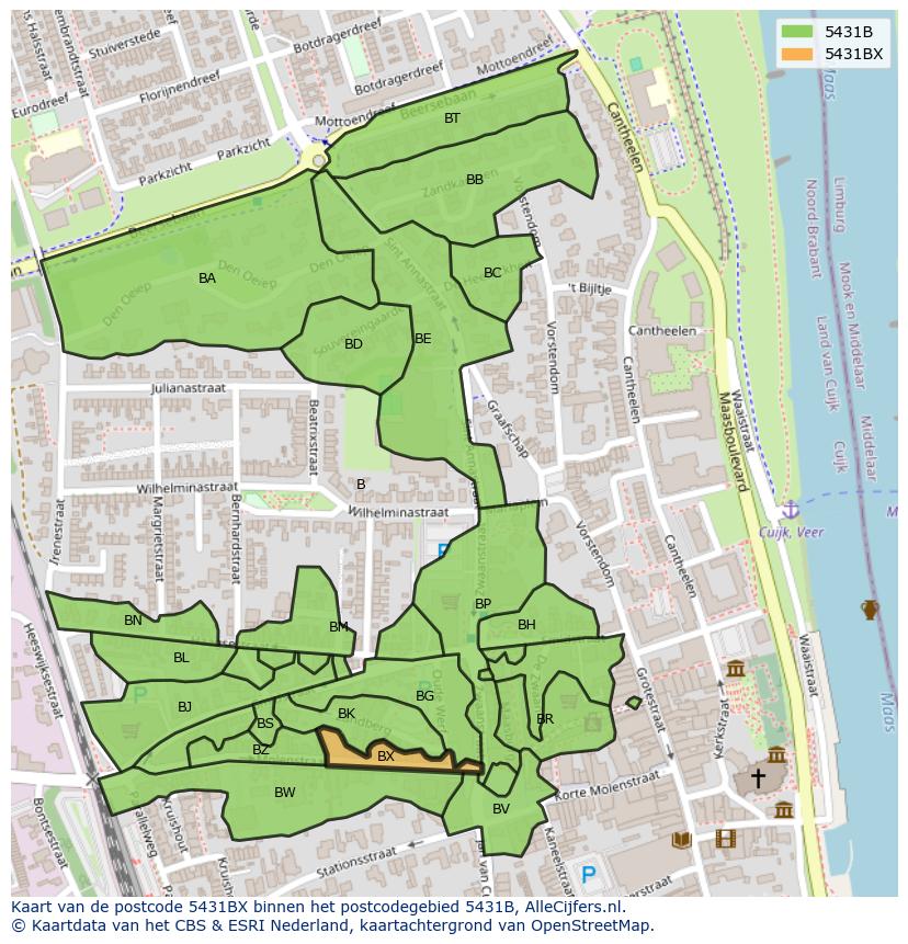 Afbeelding van het postcodegebied 5431 BX op de kaart.