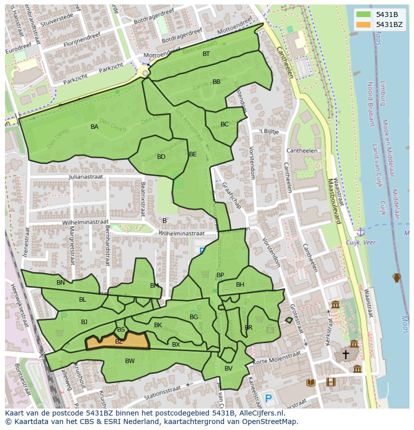 Afbeelding van het postcodegebied 5431 BZ op de kaart.