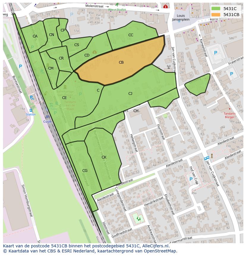 Afbeelding van het postcodegebied 5431 CB op de kaart.
