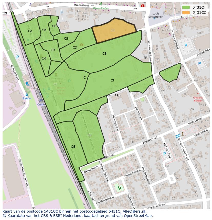 Afbeelding van het postcodegebied 5431 CC op de kaart.