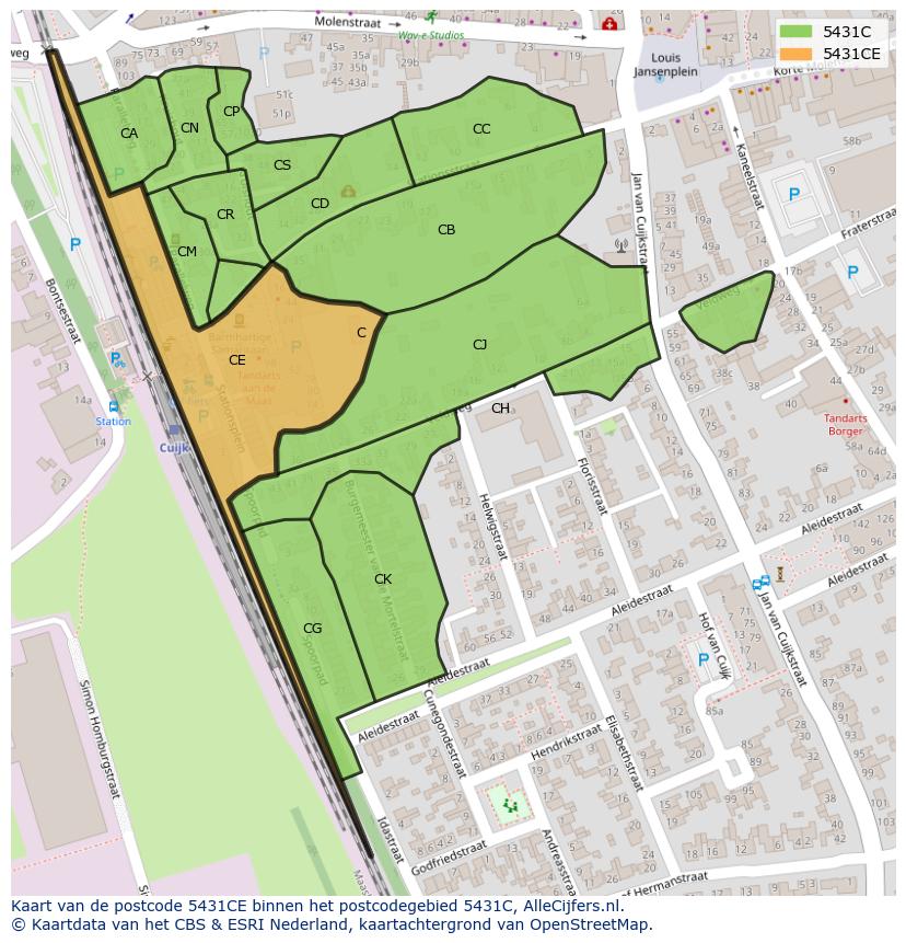 Afbeelding van het postcodegebied 5431 CE op de kaart.
