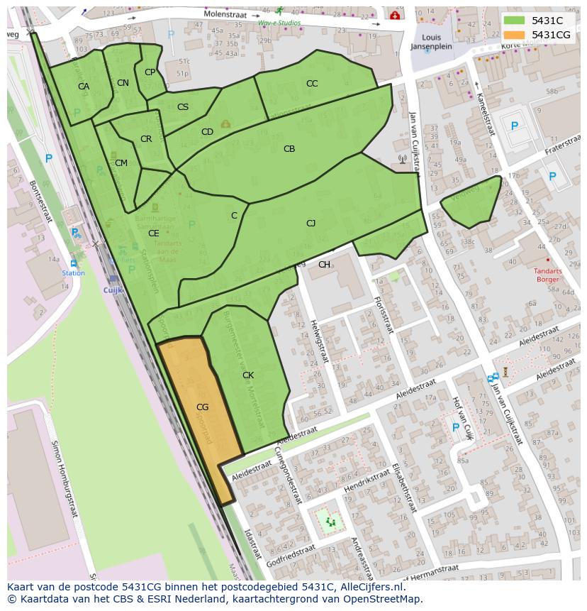 Afbeelding van het postcodegebied 5431 CG op de kaart.
