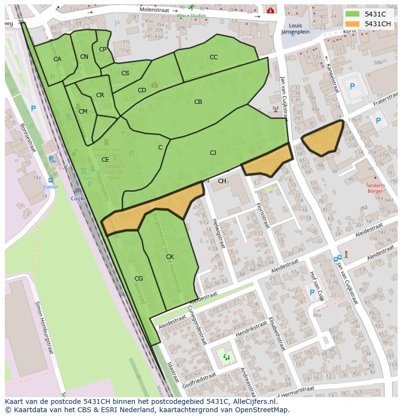 Afbeelding van het postcodegebied 5431 CH op de kaart.