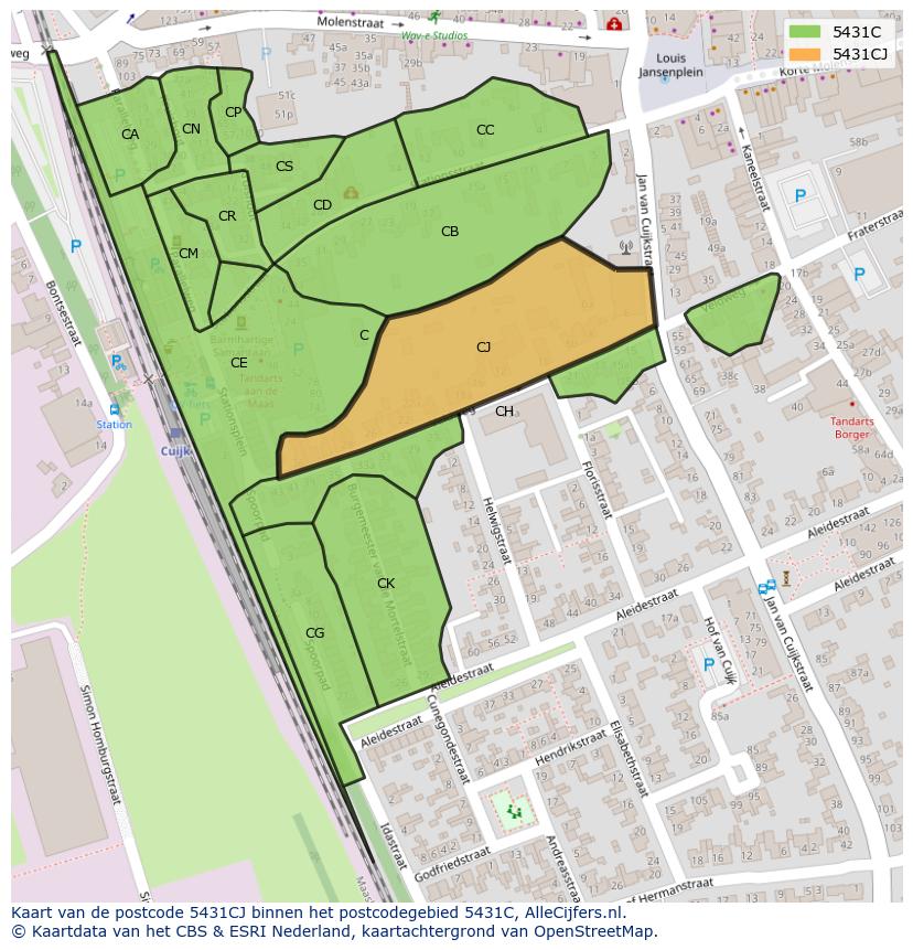 Afbeelding van het postcodegebied 5431 CJ op de kaart.