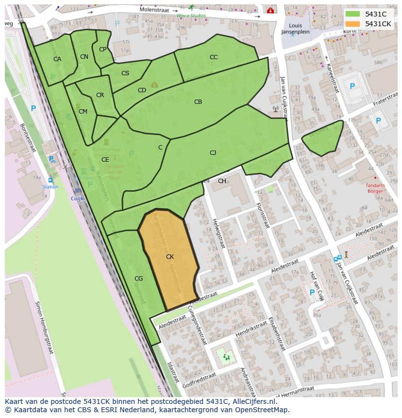 Afbeelding van het postcodegebied 5431 CK op de kaart.