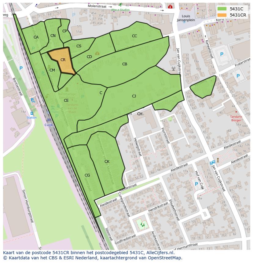 Afbeelding van het postcodegebied 5431 CR op de kaart.