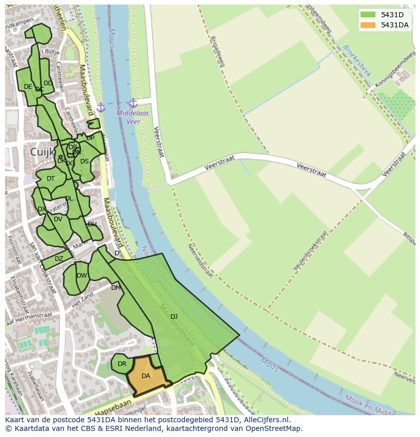 Afbeelding van het postcodegebied 5431 DA op de kaart.