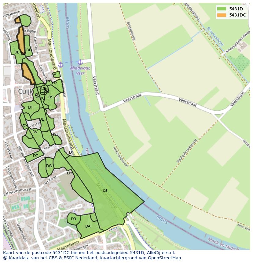 Afbeelding van het postcodegebied 5431 DC op de kaart.